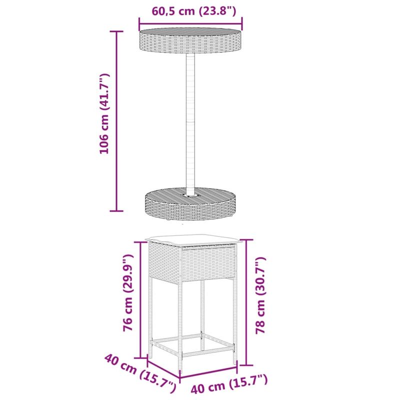 Casa si Gradina - Gradina si terasa - Mobilier exterior - Seturi mobila gradina - Set mobilier bar de gradina cu perne, 3 piese, negru, poliratan - Infinity.ro