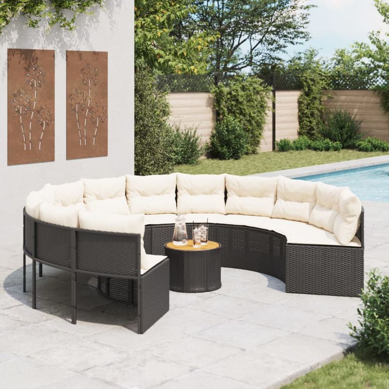 Casa si Gradina - Gradina si terasa - Mobilier exterior - Canapele si fotolii gradina - Canapea de gradina cu masa/perne, rotunda, negru, poliratan - Infinity.ro