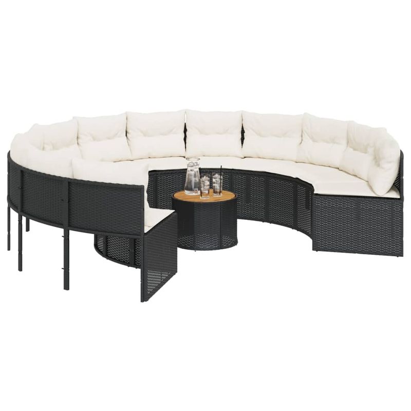 Casa si Gradina - Gradina si terasa - Mobilier exterior - Canapele si fotolii gradina - Canapea de gradina cu masa/perne, rotunda, negru, poliratan - Infinity.ro