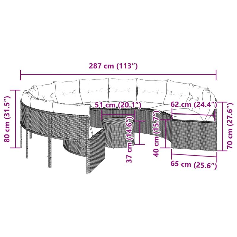 Casa si Gradina - Gradina si terasa - Mobilier exterior - Canapele si fotolii gradina - Canapea de gradina cu masa/perne, rotunda, negru, poliratan - Infinity.ro