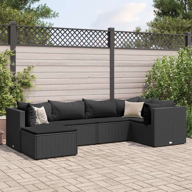 Casa si Gradina - Gradina si terasa - Mobilier exterior - Seturi mobila gradina - Set mobilier de gradina cu perne, 6 piese, negru, poliratan - Infinity.ro