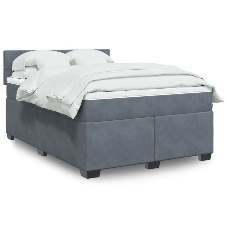 Casa si Gradina - Mobilier - Paturi si accesorii - Paturi - Pat box spring cu saltea, gri inchis, 140x190 cm, catifea - Infinity.ro