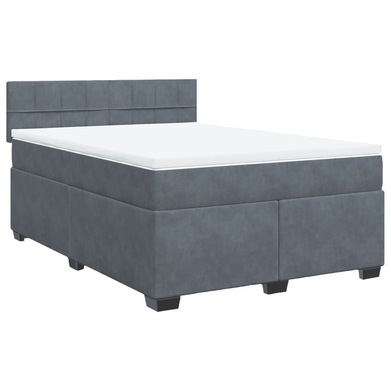 Casa si Gradina - Mobilier - Paturi si accesorii - Paturi - Pat box spring cu saltea, gri inchis, 140x190 cm, catifea - Infinity.ro