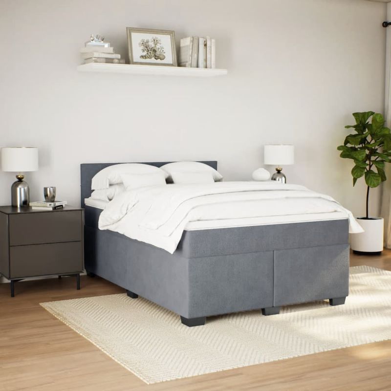 Casa si Gradina - Mobilier - Paturi si accesorii - Paturi - Pat box spring cu saltea, gri inchis, 140x190 cm, catifea - Infinity.ro