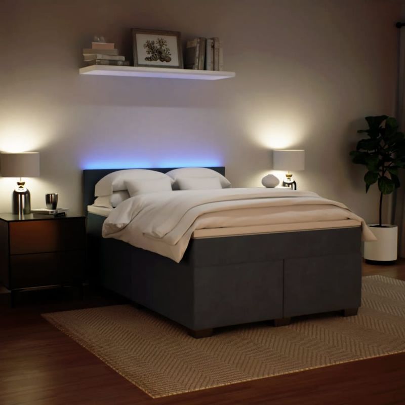 Casa si Gradina - Mobilier - Paturi si accesorii - Paturi - Pat box spring cu saltea, gri inchis, 140x190 cm, catifea - Infinity.ro