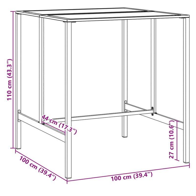 Casa si Gradina - Gradina si terasa - Mobilier exterior - Mese gradina - Masa de bar, negru, 100x100x110 cm, otel vopsit electrostatic - Infinity.ro