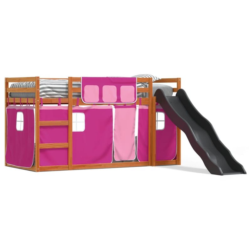 Casa si Gradina - Mobilier - Paturi si accesorii - Paturi - Pat supraetajat cu tobogan si perdele, roz, 90x200 cm - Infinity.ro