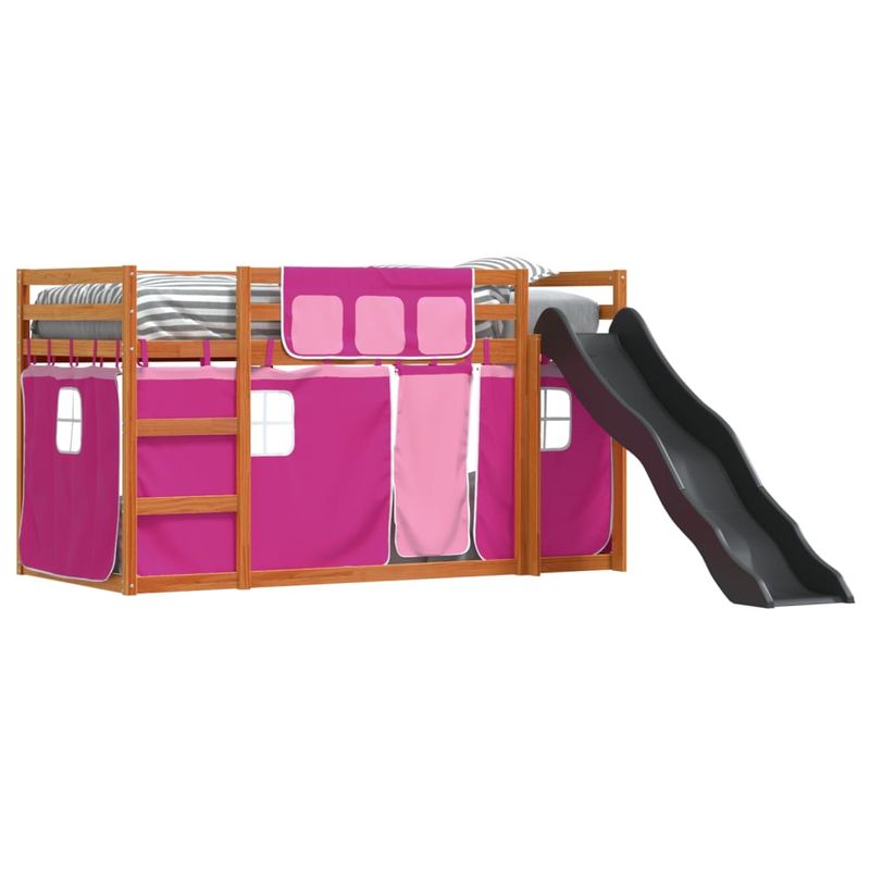 Casa si Gradina - Mobilier - Paturi si accesorii - Paturi - Pat supraetajat cu tobogan si perdele, roz, 90x200 cm - Infinity.ro