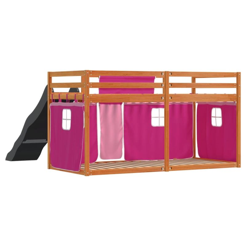 Casa si Gradina - Mobilier - Paturi si accesorii - Paturi - Pat supraetajat cu tobogan si perdele, roz, 90x200 cm - Infinity.ro