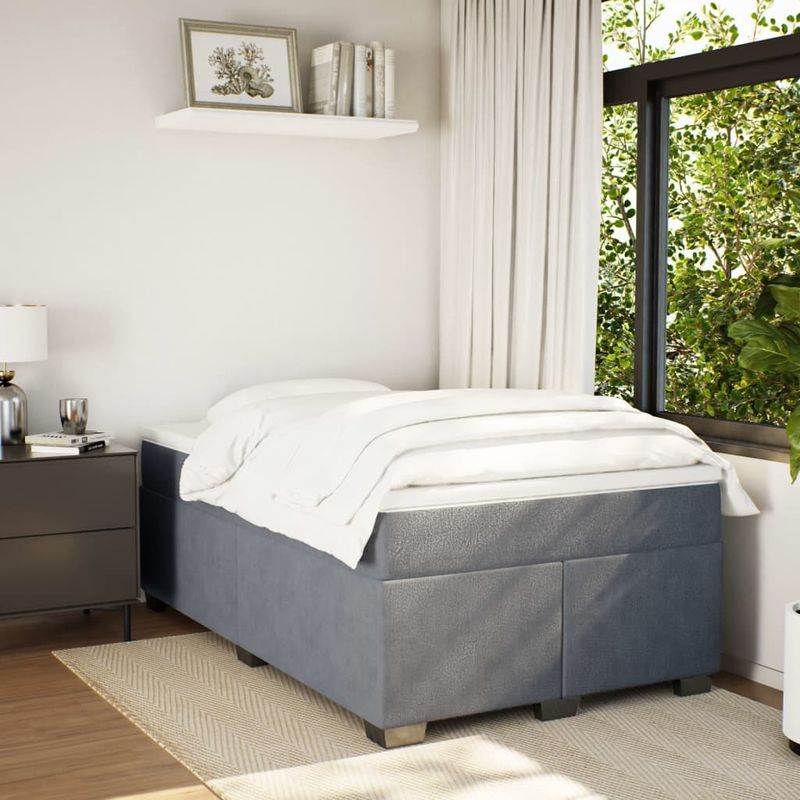 Casa si Gradina - Mobilier - Paturi si accesorii - Paturi - Pat box spring cu saltea, gri inchis, 120x200 cm, catifea - Infinity.ro