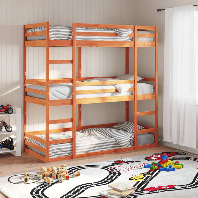 Casa si Gradina - Mobilier - Paturi si accesorii - Paturi - Pat supraetajat triplu, maro ceruit, 80x200 cm, lemn masiv pin - Infinity.ro
