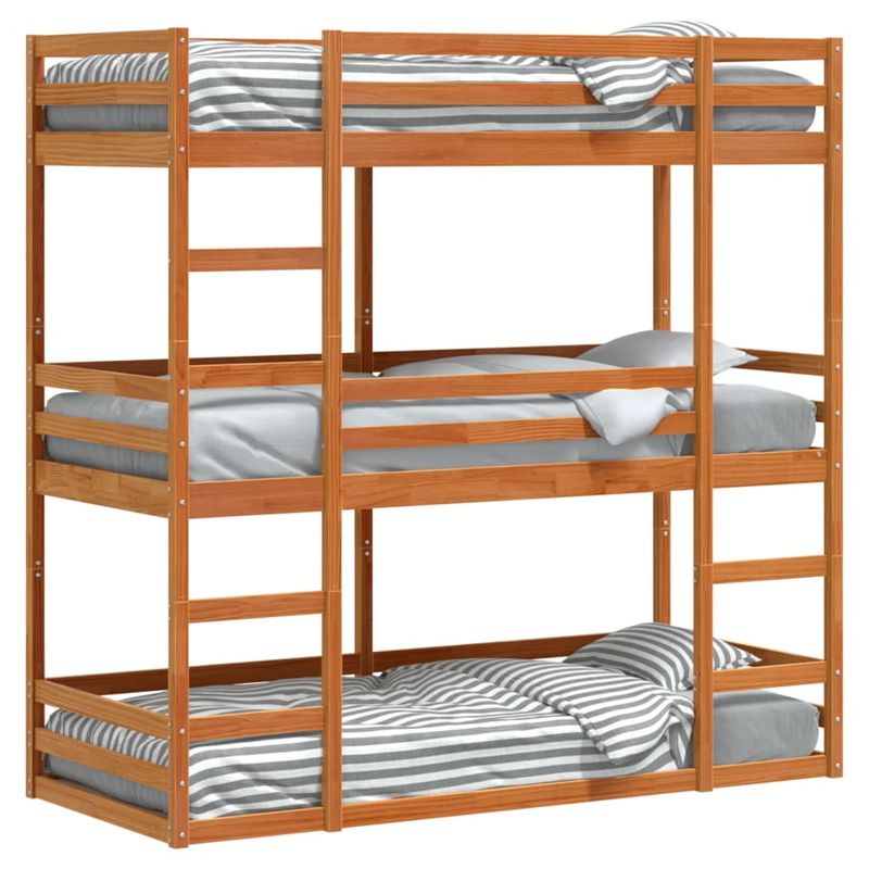 Casa si Gradina - Mobilier - Paturi si accesorii - Paturi - Pat supraetajat triplu, maro ceruit, 80x200 cm, lemn masiv pin - Infinity.ro