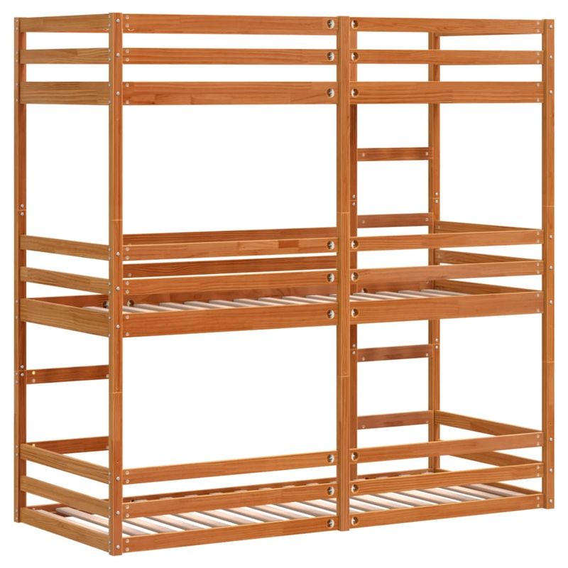 Casa si Gradina - Mobilier - Paturi si accesorii - Paturi - Pat supraetajat triplu, maro ceruit, 80x200 cm, lemn masiv pin - Infinity.ro