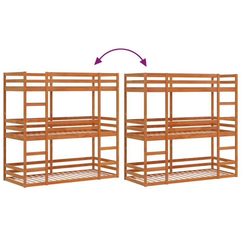 Casa si Gradina - Mobilier - Paturi si accesorii - Paturi - Pat supraetajat triplu, maro ceruit, 80x200 cm, lemn masiv pin - Infinity.ro