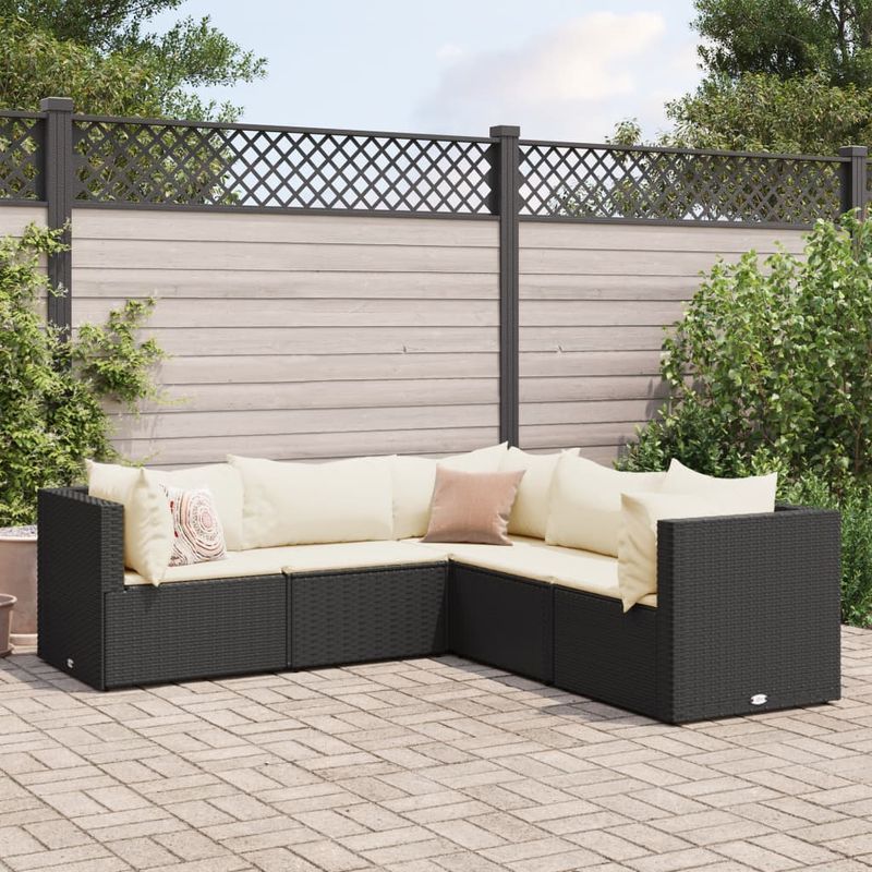 Casa si Gradina - Gradina si terasa - Mobilier exterior - Seturi mobila gradina - Set sezlonguri de gradina, 5 piese, cu perne, negru, poliratan - Infinity.ro