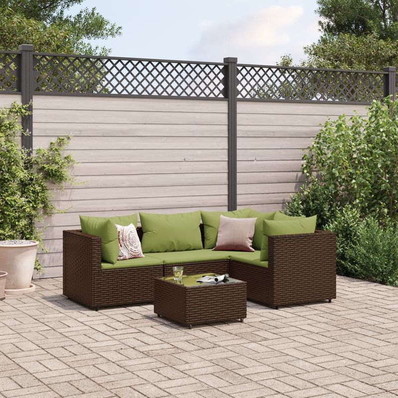 Casa si Gradina - Gradina si terasa - Mobilier exterior - Seturi mobila gradina - Set sezlonguri de gradina, 5 piese, cu perne, maro, poliratan - Infinity.ro