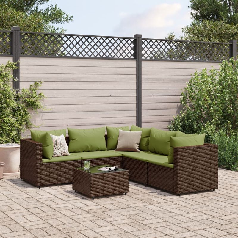 Casa si Gradina - Gradina si terasa - Mobilier exterior - Seturi mobila gradina - Set mobilier de gradina cu perne, 6 piese, maro, poliratan - Infinity.ro