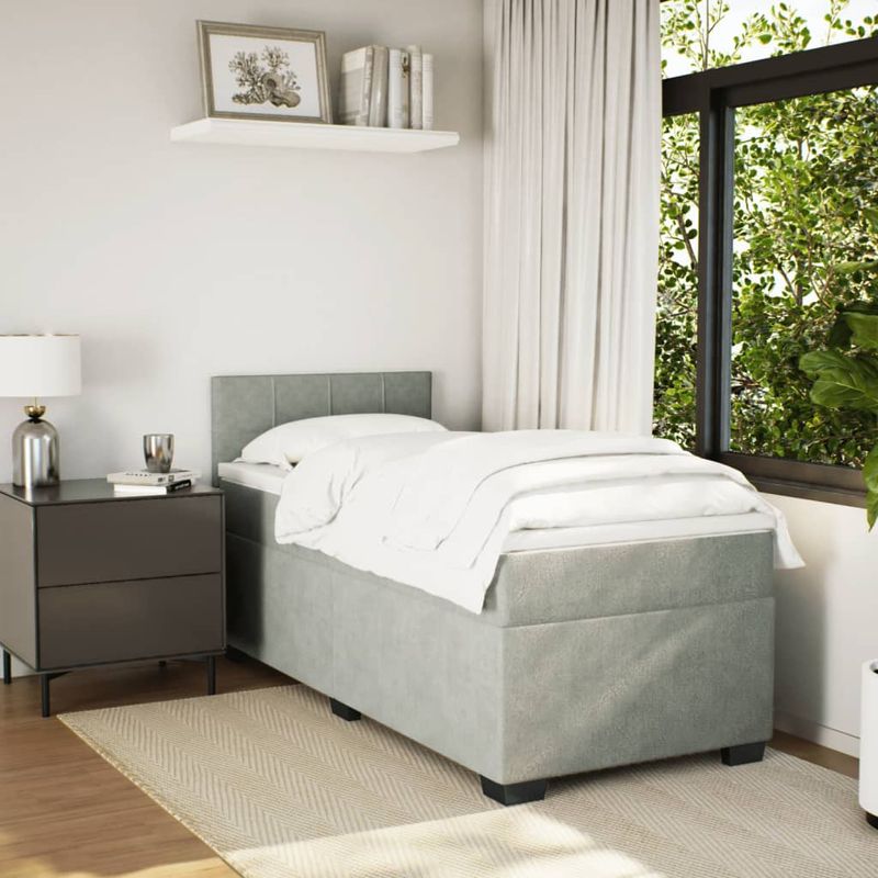 Casa si Gradina - Mobilier - Paturi si accesorii - Paturi - Pat continental cu saltea, gri deschis, 80x200 cm, catifea - Infinity.ro