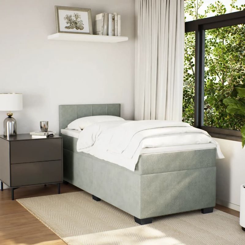 Casa si Gradina - Mobilier - Paturi si accesorii - Paturi - Pat continental cu saltea, gri deschis, 80x200 cm, catifea - Infinity.ro