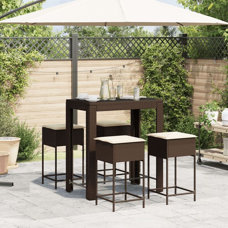 Casa si Gradina - Gradina si terasa - Mobilier exterior - Seturi mobila gradina - Set mobilier bar de gradina cu perne, 5 piese, maro, poliratan - Infinity.ro