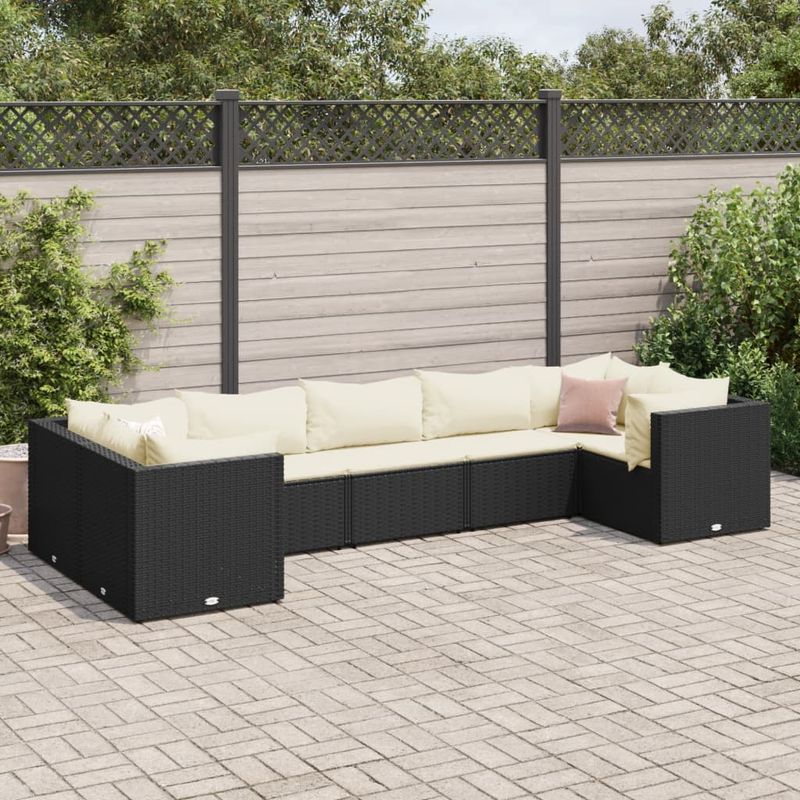 Casa si Gradina - Gradina si terasa - Mobilier exterior - Seturi mobila gradina - Set mobilier de gradina cu perne, 7 piese, negru, poliratan - Infinity.ro