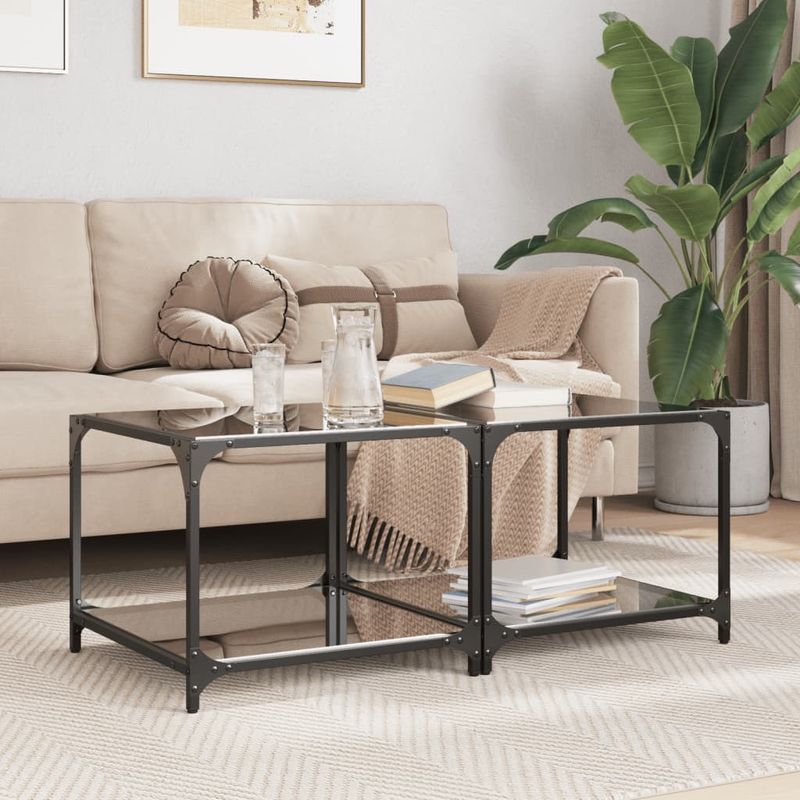 Casa si Gradina - Mobilier - Mese si birouri - Masute de cafea - Masute de cafea, blat din sticla negra, 1 buc. 50x50x40 cm otel - Infinity.ro