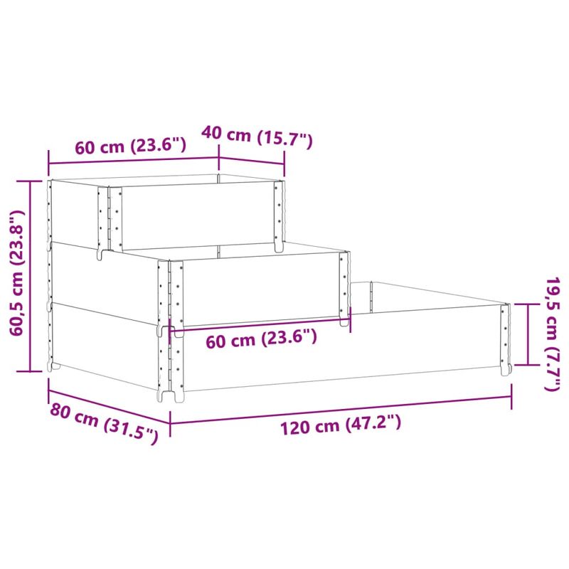 Casa si Gradina - Gradinarit si plante - Plante si ghivece - Ghivece si suporturi - Strat inaltat cu 3 niveluri, maro, 120x80 cm, lemn masiv pin, mărime 120x80 cm (60x40 cm) - Infinity.ro