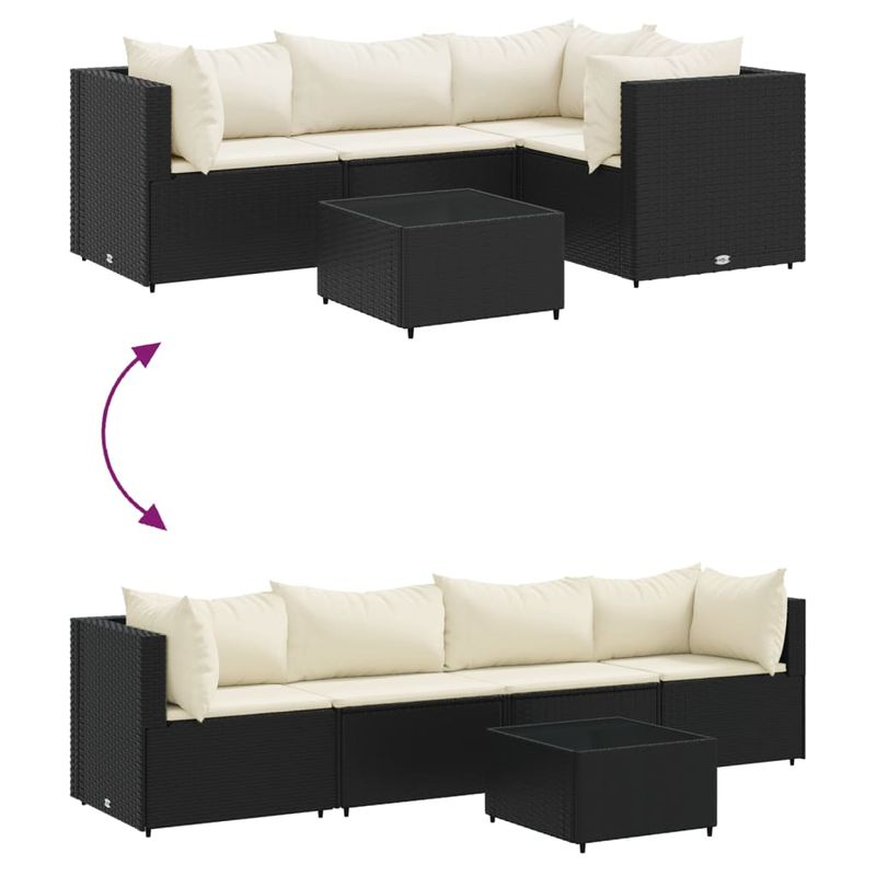Casa si Gradina - Gradina si terasa - Mobilier exterior - Seturi mobila gradina - Set sezlonguri de gradina, 5 piese, cu perne, negru, poliratan - Infinity.ro