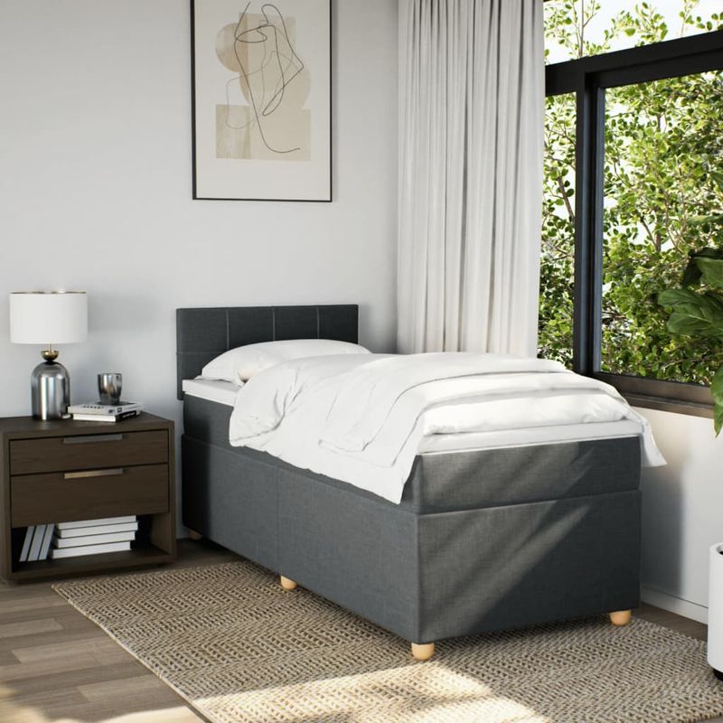 Casa si Gradina - Mobilier - Paturi si accesorii - Paturi - Pat box spring cu saltea, gri inchis, 80x200 cm, textil - Infinity.ro