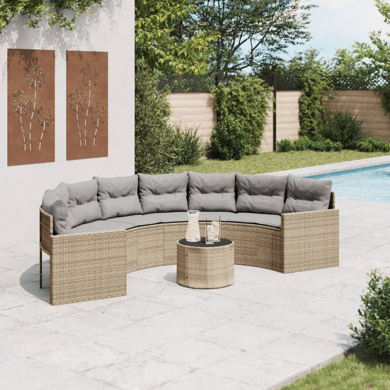 Casa si Gradina - Gradina si terasa - Mobilier exterior - Canapele si fotolii gradina - Canapea de gradina cu masa/perne, semi-rotunda, bej, poliratan - Infinity.ro