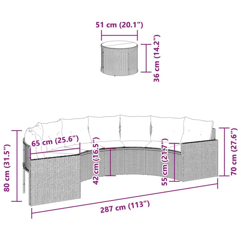 Casa si Gradina - Gradina si terasa - Mobilier exterior - Canapele si fotolii gradina - Canapea de gradina cu masa/perne, semi-rotunda, bej, poliratan - Infinity.ro