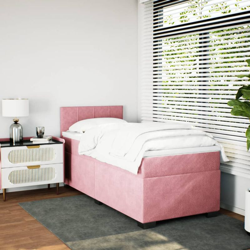 Casa si Gradina - Mobilier - Paturi si accesorii - Paturi - Pat box spring cu saltea, roz, 100x200 cm, catifea - Infinity.ro