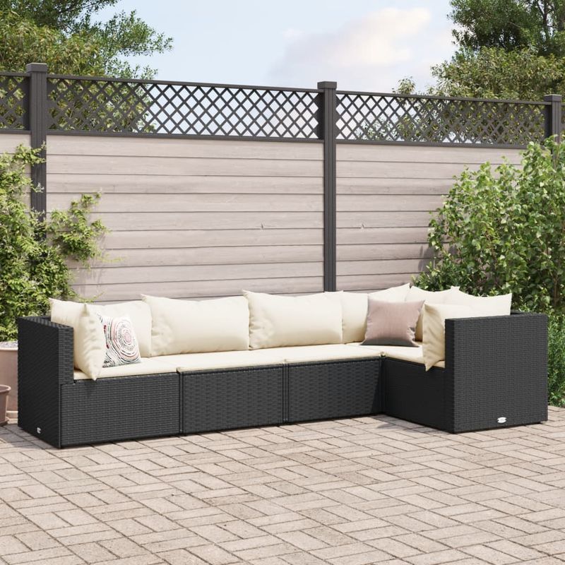 Casa si Gradina - Gradina si terasa - Mobilier exterior - Seturi mobila gradina - Set sezlonguri de gradina, 5 piese, cu perne, negru, poliratan - Infinity.ro