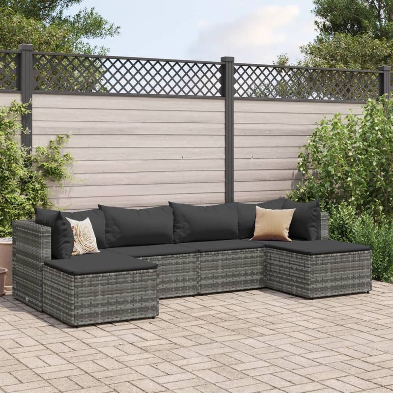 Casa si Gradina - Gradina si terasa - Mobilier exterior - Seturi mobila gradina - Set mobilier de gradina cu perne, 6 piese, gri, poliratan - Infinity.ro