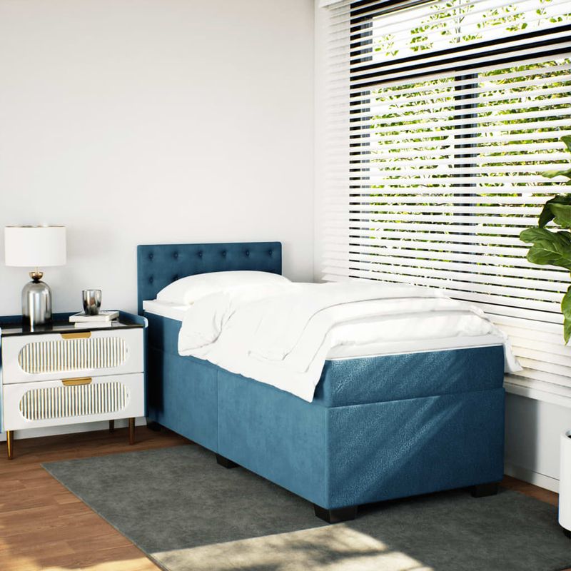 Casa si Gradina - Mobilier - Paturi si accesorii - Paturi - Pat box spring cu saltea, albastru, 100x200 cm, catifea - Infinity.ro