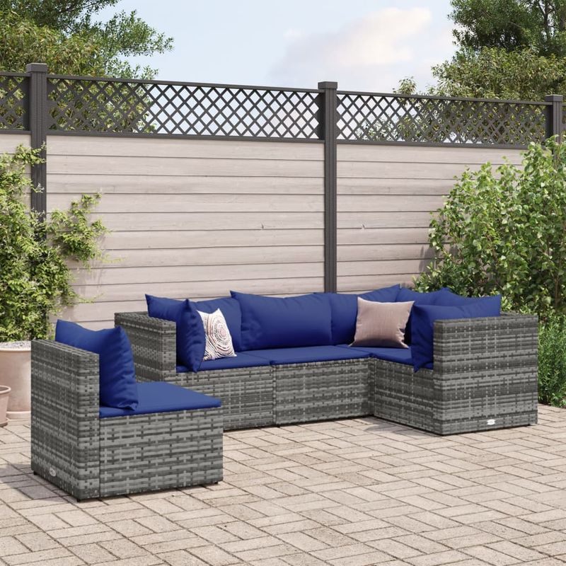 Casa si Gradina - Gradina si terasa - Mobilier exterior - Seturi mobila gradina - Set mobilier de gradina cu perne, 5 piese, gri, poliratan - Infinity.ro