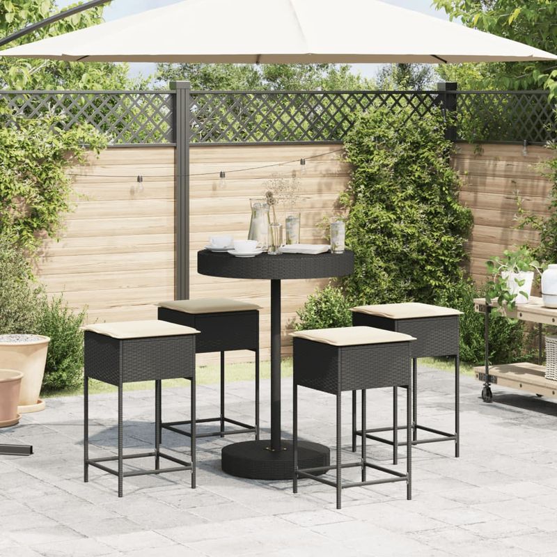 Casa si Gradina - Gradina si terasa - Mobilier exterior - Seturi mobila gradina - Set mobilier bar de gradina cu perne, 5 piese, negru, poliratan - Infinity.ro