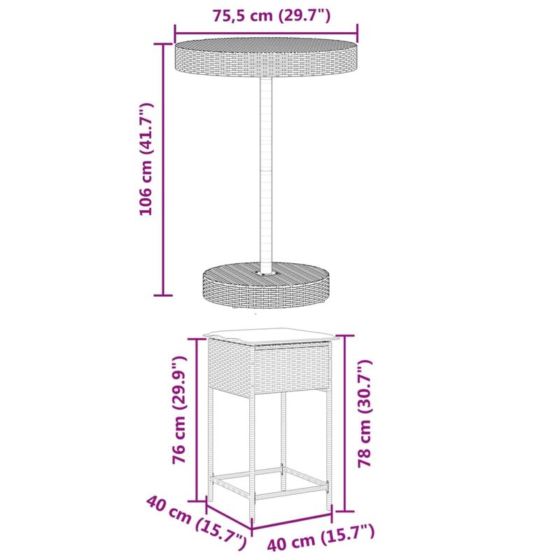 Casa si Gradina - Gradina si terasa - Mobilier exterior - Seturi mobila gradina - Set mobilier bar de gradina cu perne, 5 piese, negru, poliratan - Infinity.ro