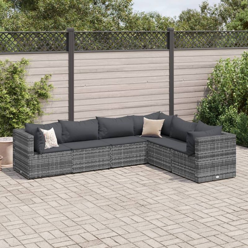 Casa si Gradina - Gradina si terasa - Mobilier exterior - Seturi mobila gradina - Set mobilier de gradina cu perne, 6 piese, gri, poliratan - Infinity.ro