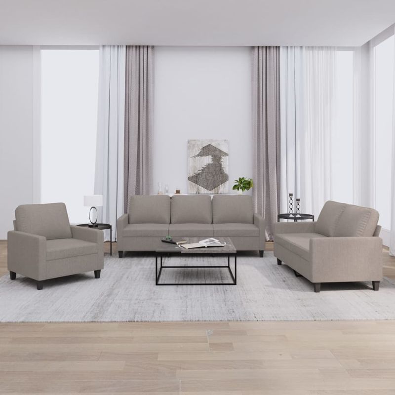 Casa si Gradina - Mobilier - Seturi de mobilier - Seturi living - Set de canapea cu perne, 3 piese, gri taupe, material textil - Infinity.ro