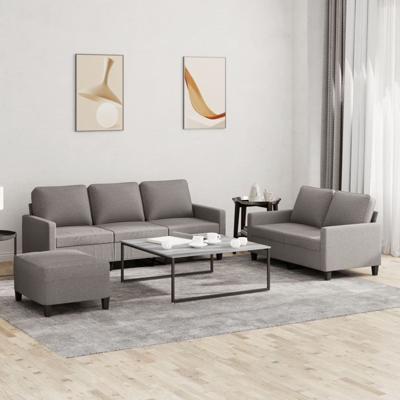 Casa si Gradina - Mobilier - Seturi de mobilier - Seturi living - Set de canapea cu perne, 3 piese, gri taupe, material textil - Infinity.ro