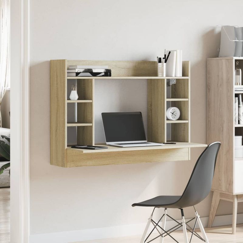 Casa si Gradina - Mobilier - Mese si birouri - Birouri - Birou montat pe perete stejar sonoma 105x48x75cm lemn prelucrat - Infinity.ro