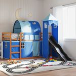 Casa si Gradina - Mobilier - Paturi si accesorii - Paturi - Pat supraetajat cu tobogan si perdele, albastru, 90x200 cm - Infinity.ro