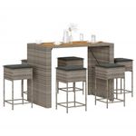 Casa si Gradina - Gradina si terasa - Mobilier exterior - Seturi mobila gradina - Set mobilier bar de gradina cu perne, 7 piese, gri, poliratan - Infinity.ro