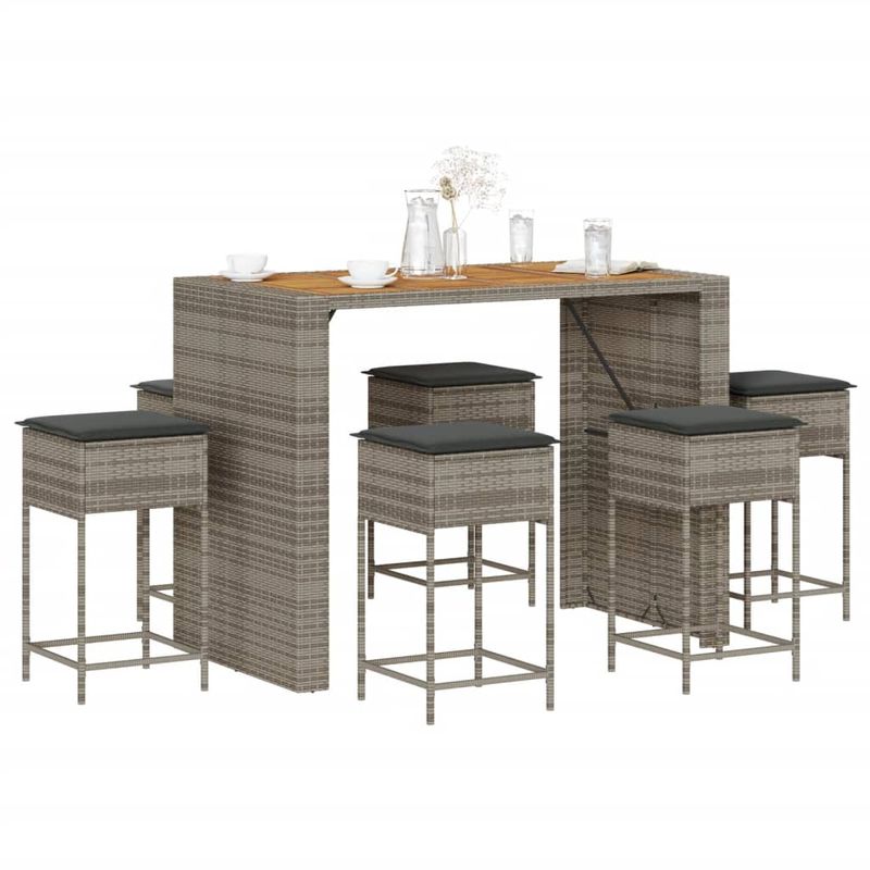 Casa si Gradina - Gradina si terasa - Mobilier exterior - Seturi mobila gradina - Set mobilier bar de gradina cu perne, 7 piese, gri, poliratan - Infinity.ro