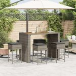 Casa si Gradina - Gradina si terasa - Mobilier exterior - Seturi mobila gradina - Set mobilier bar de gradina cu perne, 7 piese, gri, poliratan - Infinity.ro