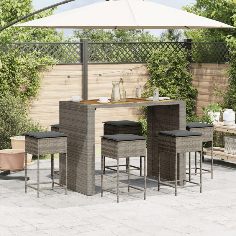 Casa si Gradina - Gradina si terasa - Mobilier exterior - Seturi mobila gradina - Set mobilier bar de gradina cu perne, 7 piese, gri, poliratan - Infinity.ro