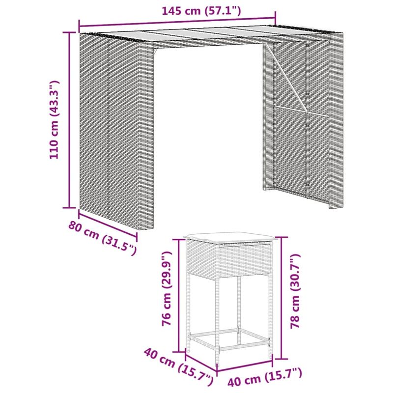 Casa si Gradina - Gradina si terasa - Mobilier exterior - Seturi mobila gradina - Set mobilier bar de gradina cu perne, 7 piese, gri, poliratan - Infinity.ro