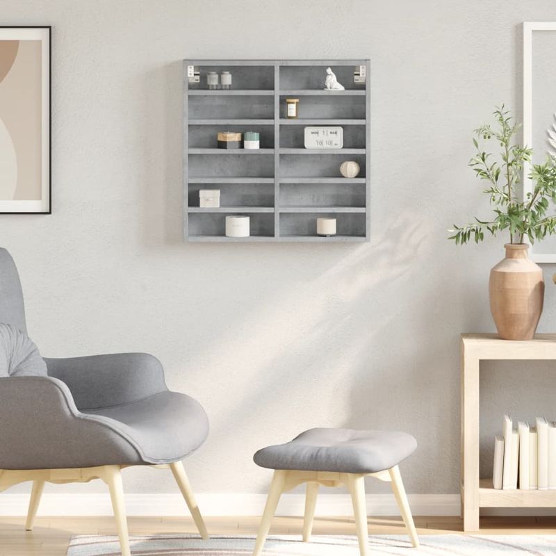 Casa si Gradina - Mobilier - Biblioteci si rafturi - Rafturi - Dulap cu vitrina, gri beton, 60x8,5x58 cm, lemn prelucrat - Infinity.ro