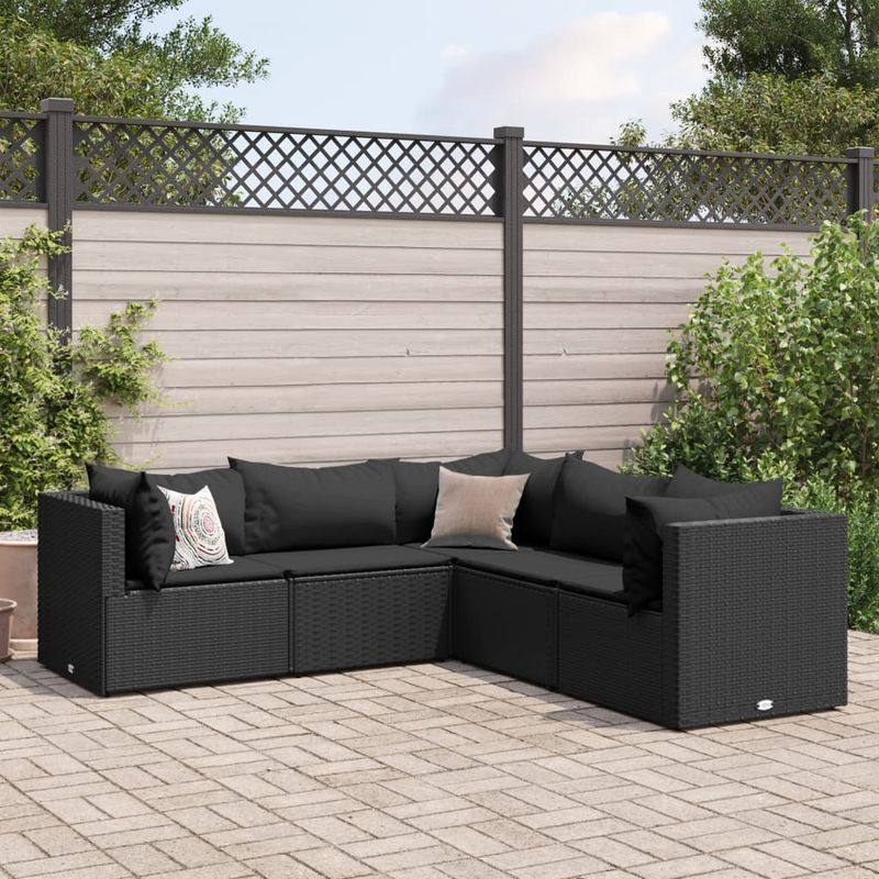Casa si Gradina - Gradina si terasa - Mobilier exterior - Seturi mobila gradina - Set sezlonguri de gradina, 5 piese, cu perne, negru, poliratan - Infinity.ro